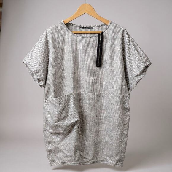 Chalet et Ceci Tunic Top Lrg Black White Grid Print Lagenlook Oversize Boxy - Picture 1 of 10